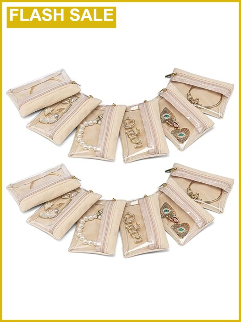 12 Pack Velvet Jewelry Storage Pouch Set with Clear Window Anti-Tarnish Travel